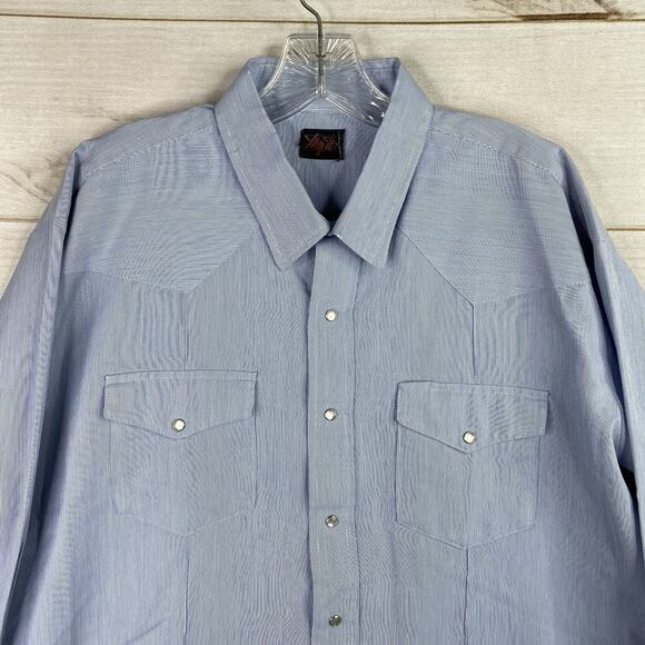 Tem Tex Western Shirt Mens 2XL Blue Micro Stripe Pearl Snap Pockets Cowboy Vtg - Picture 2 of 10